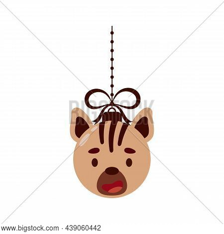 Merry Christmas And New Year Ball With Cute Hyena. Cartoon Winter Holidays Animal Bauble. Vector Sto