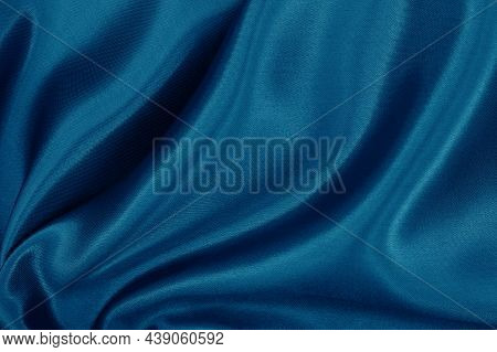 Dark Blue Fabric Cloth Texture For Background And Design Art Work, Beautiful Crumpled Pattern Of Sil