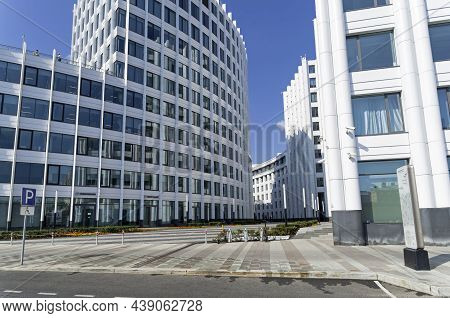 Moscow, Russia - July 18, 2021: Modern Office Building With Arcuate Facade. Ozerkovskaya Embankment,