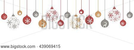Merry Christmas Banner With Hanging Ball Decoratoin On White Background