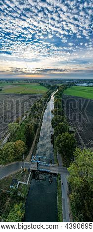 Canal Dessel Schoten Panoramic Aerial Photo In Rijkevorsel, Kempen, Belgium, Showing The Waterway In