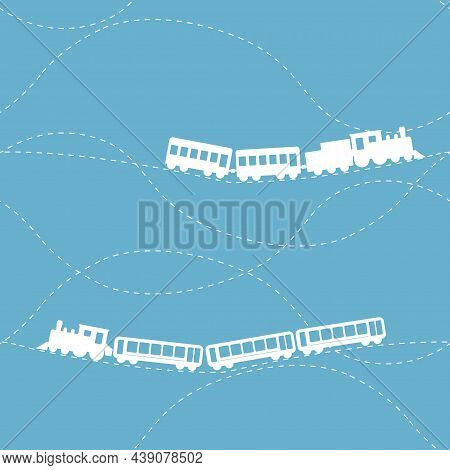 Seamless Flat Blue Pattern With Retro Locomotive