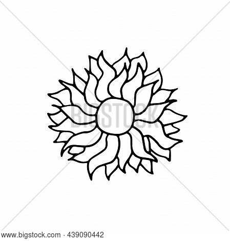 Doodle Sun. Hand-drawn Sol Isolated On White Background. Outline Astronomical Object. Sunny Day, Cle