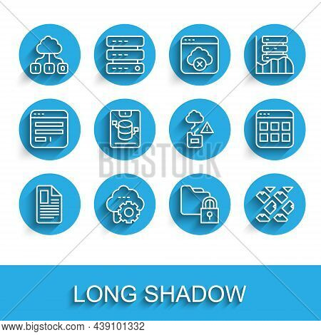 Set Line File Document, Cloud Technology Data Transfer, Folder And Lock, Data Stream, Server, Data, 