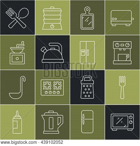 Set Line Microwave Oven, Fork, Coffee Machine, Cutting Board, Kettle With Handle, Manual Coffee Grin