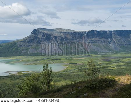 View On Meandering Glacial Rapadalen River Delta Valley At Sarek National Park, Sweden Lapland With 
