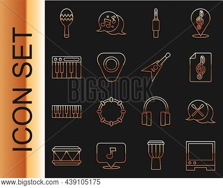 Set Line Voice Assistant, Drum Sticks, Treble Clef, Audio Jack, Guitar Pick, Music Synthesizer, Mara