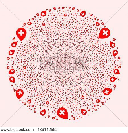Clinic Map Pointer Exploding Circle. Object Pattern Done From Scattered Clinic Map Pointer Design El