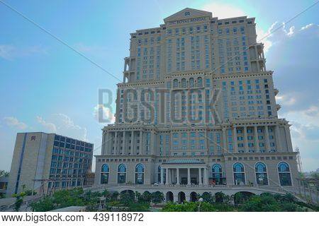 Kolkata, West Bengal, India - 20th July 2019 : View Of Itc Sonar Bangla Hotel With Blue Sky And Whit