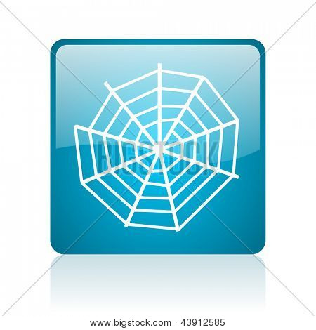 icono brillante de araña web web cuadrado azul
