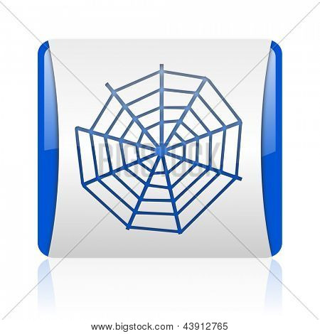 icono brillante de araña web web cuadrado azul