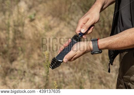 Man In Tactical Clothes Shooting From A Pistol, Reloading The Gun And Aiming At The Target In The Op