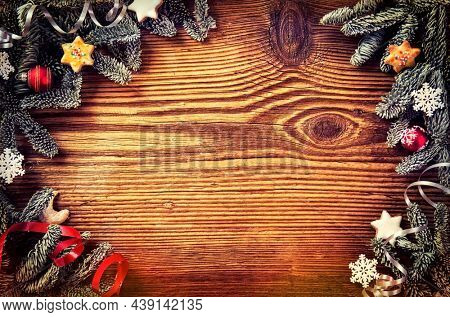 wooden board with fir brunches and text field