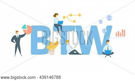Btw, Back To Work. Concept With Keyword, People And Icons. Flat Vector Illustration. Isolated On Whi