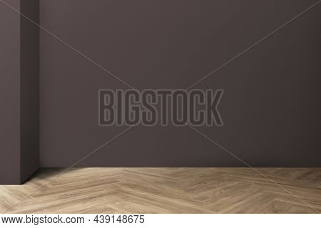 Empty minimal room interior design with fishbone flooring