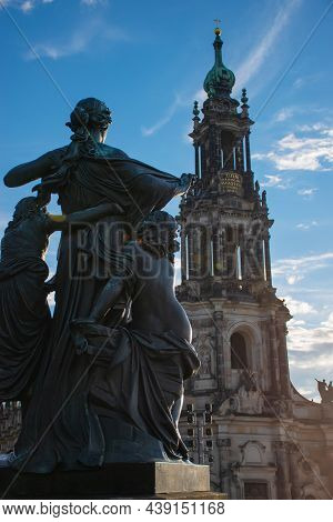 20 May 2019 Dresden, Germany - Hofkirche Church And Sculpture 