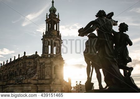 20 May 2019 Dresden, Germany - Hofkirche Church And Sculpture 