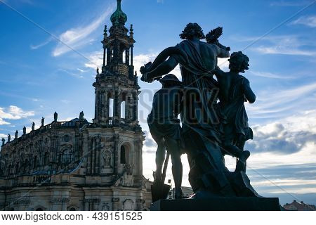 20 May 2019 Dresden, Germany - Hofkirche Church And Sculpture 