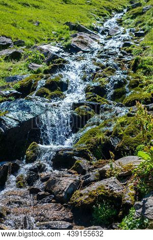A Mountain River Flowing On Top Of Mount Suru In Carpathian Mountains, Transylvania, Romania
