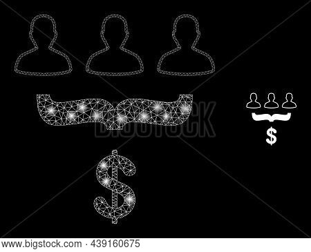 Glossy Polygonal Mesh Web Customer Sales Funnel Icon With Glow Effect On A Black Background. Network