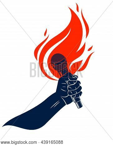 Microphone In Hand On Fire, Hot Mic In Flames Live Show, Rap Battle Rhymes Music, Concert Festival O