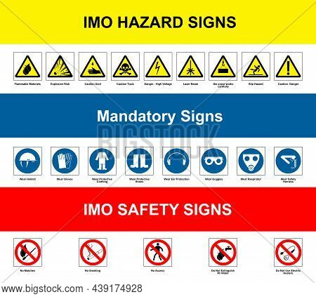 International Maritime Organization (imo) Hazard, Mandatory And Safety Signs, Illustration. Poster D