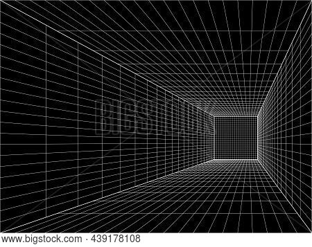 Vector. Perspective Black Room Architectural Background. Abstract Black Background. One-point Perspe