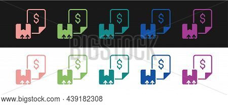 Set Waybill Icon Isolated On Black And White Background. Vector