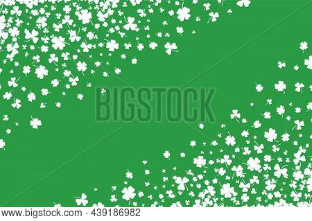 Shamrock Or White Clover Leaves Pattern Background Flat Design Vector Illustration Isolated On Green