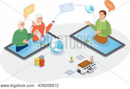 Man Communicates With Family Online. Virtual Meeting Or Video Communication. Chatting With Relatives