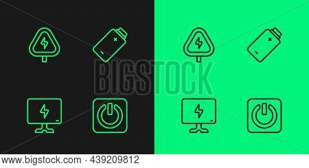 Set Line Power Button, Smart Tv, High Voltage And Battery Charge Icon. Vector