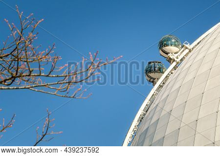 Stockholm, Sweden - 04.15.2017: View Capsules Going Up And Down On The Rooftop Of Globen Hockey Stad