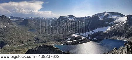 Beautiful View From The Mountain Bispen Above The World-famous Trollstigen. Landscape In Norway. Mou