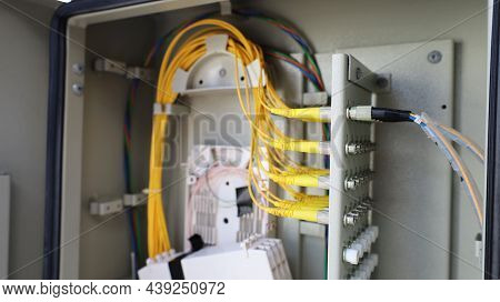Fiber Optic Cable In The Box. Ftb Fiber Cable Or Fiber Optic Data Connection Technology For High Spe
