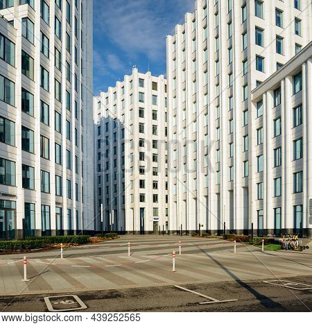Moscow, Russia - August 28, 2021. Modern Business-center Aquamarine In The Center Of Moscow, Russia.
