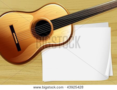 Ilustrace kytary s prázdnou bondpaper