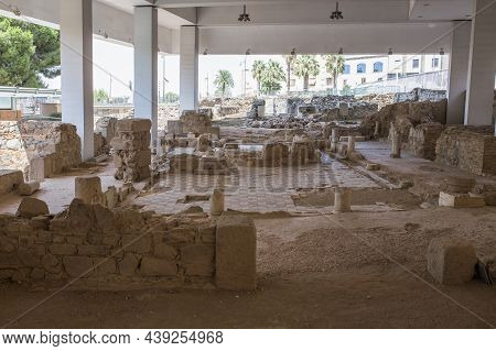 Merida, Spain - August 25th, 2018: Morerias Archaeological Area In Merida. Casa De Los Marmoles. Ext