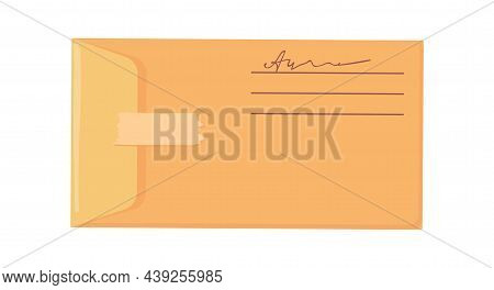 Cartoon Yellow Envelope. Postal Address For Postcard, Flat Vector Illustration Isolated On White Bac