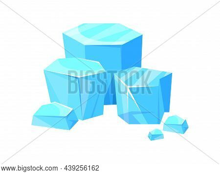 Chunk Iceberg. Cartoon Ice Pieces, Glacier Cube Floe, Flat Vector Illustration Isolated On White Bac