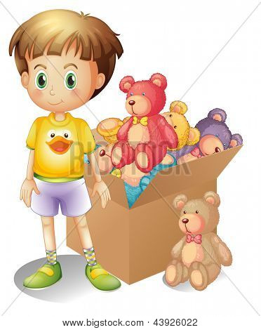 男の子のおもちゃ白い背景の上のボックスの横の図