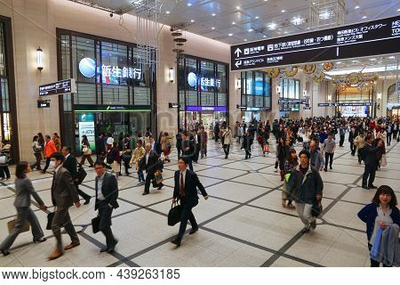 Osaka, Japan - November 22, 2016: Passengers Visit Hankyu Umeda Station In Osaka, Japan. Hankyu Umed