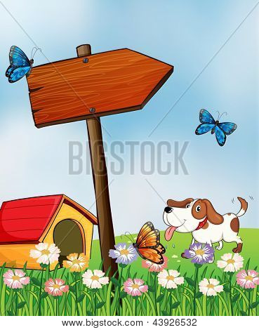 Abbildung eines Hundes mit einer Hundehütte neben einer arrowboard