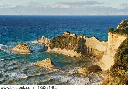 Famous Cape Drastis Cliffs On Corfu Island, Greece