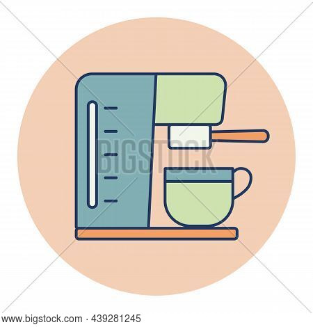 Coffee Machine With Cup Vector Color Icon For Home, Restaurant, Cafe Or Office. Electric Kitchen App