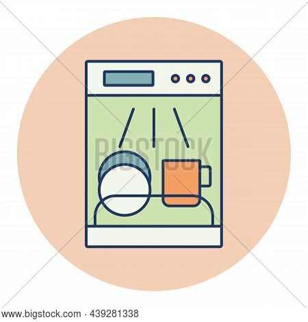 Dishwasher Vector Color Icon. Electric Kitchen Appliance. Graph Symbol For Cooking Web Site Design,