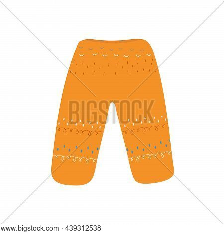 Orange Pants In Cartoon Style. Cute Trouses With Patterns. Vector Illustration Isolated On White Bac