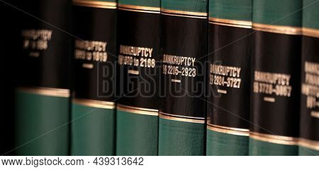 Bankruptcy law books on shelf bookshelf for legal reference