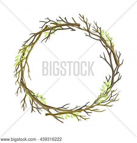Bare Tree Branch Entangled In Round Wreath Vector Illustration