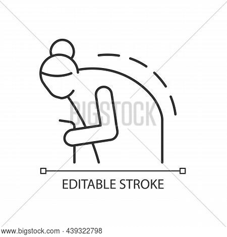 Kyphosis Linear Icon. Roundback. Spine Rounding Curvature. Elderly Person With Back Problem. Thin Li