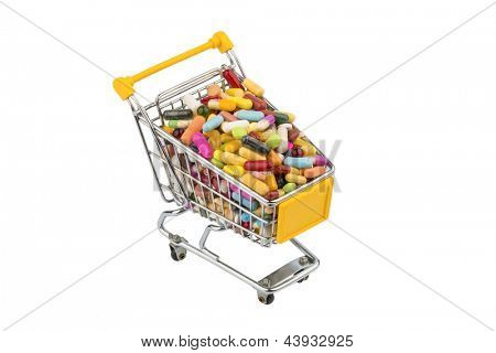 Tabletten mit Wagen. symbolische Foto für den Kauf von Medikamenten im Internet